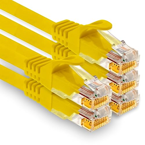 1aTTack.de - 5 X 0,25m Cat7 Netzwerkkabel, Cat.7 Ethernet, Lan & Cat 7 Patchkabel für maximale Internet Geschwindigkeit & verbindet alle Geräte mit RJ 45 Buchse Gelb von 1aTTack.de
