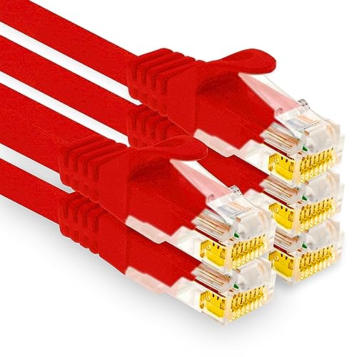 1aTTack.de - 5 X 0,25m Cat7 Netzwerkkabel, Cat.7 Ethernet, Lan & Cat 7 Patchkabel für maximale Internet Geschwindigkeit & verbindet alle Geräte mit RJ 45 Buchse Rot von 1aTTack.de