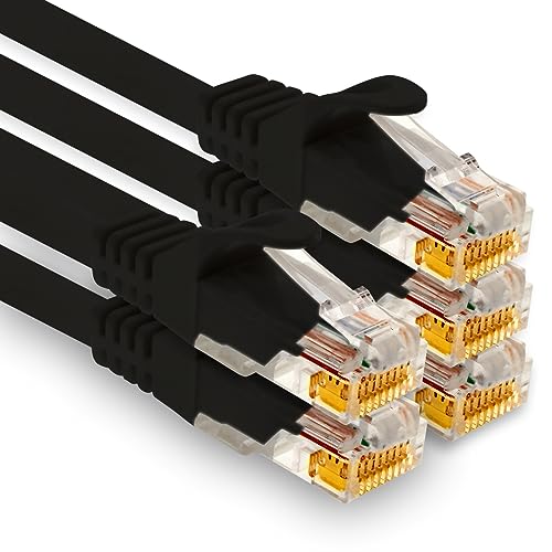 1aTTack.de - 5 X 1,0m Cat7 Netzwerkkabel, Cat.7 Ethernet, Lan & Cat 7 Patchkabel für maximale Internet Geschwindigkeit & verbindet alle Geräte mit RJ 45 Buchse Schwarz von 1aTTack.de