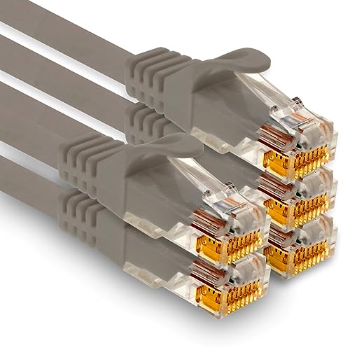 1aTTack.de - 5 X 2,0m Cat7 Netzwerkkabel, Cat.7 Ethernet, Lan & Cat 7 Patchkabel für maximale Internet Geschwindigkeit & verbindet alle Geräte mit RJ 45 Buchse Grau von 1aTTack.de