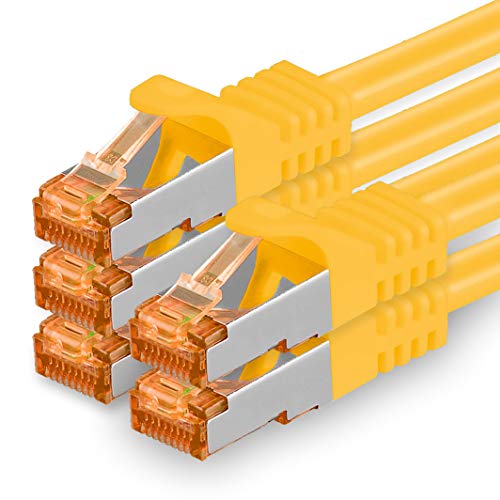 1aTTack.de 5m - Cat.7 Netzwerkkabel Gelb - 5 Stück Gigabit Ethernet LAN Kabel 10000 Mbit s Patchkabel Cat7 Kabel S FTP PIMF Schirmung LSZH Cat.7 Rohkabel Rj45 Stecker Cat 6a - 5 x 5 Meter von 1aTTack.de