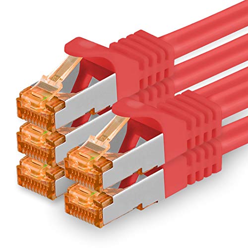 1aTTack.de 5m - Cat.7 Netzwerkkabel Rot - 5 Stück Gigabit Ethernet LAN Kabel 10000 Mbit s Patchkabel Cat7 Kabel S FTP PIMF Schirmung LSZH Cat.7 Rohkabel Rj45 Stecker Cat 6a - 5 x 5 Meter von 1aTTack.de