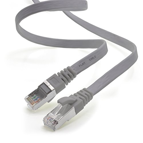 1aTTack.de 5m - grau - 1 Stück CAT.7 Gigabit Ethernet LAN Flachband Flachbandkabel (RJ45) Netzwerkkabel Rohkabel (10Gbit/s) Verlegekabel Flach Slim kompatibel zu Cat.5 - Cat.5e - Cat.6 von 1aTTack.de