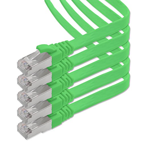 1aTTack.de 5m - grün - 5 Stück CAT.7 Gigabit Ethernet LAN Flachband Flachbandkabel (RJ45) Netzwerkkabel Rohkabel (10Gbit/s) Verlegekabel Flach Slim kompatibel zu Cat.5 - Cat.5e - Cat.6 von 1aTTack.de