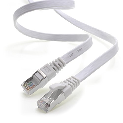 1aTTack.de 5m - weiß - 1 Stück CAT.7 Gigabit Ethernet LAN Flachband Flachbandkabel (RJ45) Netzwerkkabel Rohkabel (10Gbit/s) Verlegekabel Flach Slim kompatibel zu Cat.5 - Cat.5e - Cat.6 von 1aTTack.de