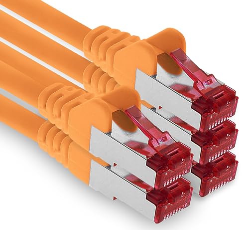 1aTTack.de - 5x 0,25m CAT6 Patchkabel S/FTP PIMF Schirmung CAT.6 RJ45 Netzwerkkabel Ethernetkabel DSL LAN Router Switch Modem Patchfeld - orange - 5 Stück von 1aTTack.de