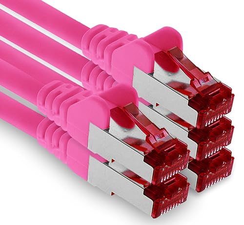 1aTTack.de - 5x 0,5m CAT6 Patchkabel S/FTP PIMF Schirmung CAT.6 RJ45 Netzwerkkabel Ethernetkabel DSL LAN Router Switch Modem Patchfeld -magenta - 5 Stück von 1aTTack.de