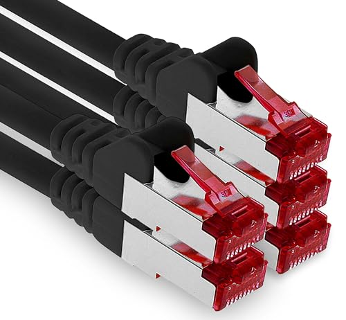 1aTTack.de - 5x 10m CAT6 Patchkabel S/FTP PIMF Schirmung CAT.6 RJ45 Netzwerkkabel Ethernetkabel DSL LAN Router Switch Modem Patchfeld - schwarz - 5 Stück von 1aTTack.de