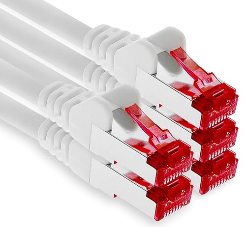 1aTTack.de - 5x 7,5m CAT6 Patchkabel S/FTP PIMF Schirmung CAT.6 RJ45 Netzwerkkabel Ethernetkabel DSL LAN Router Switch Modem Patchfeld - weiß - 5 Stück von 1aTTack.de