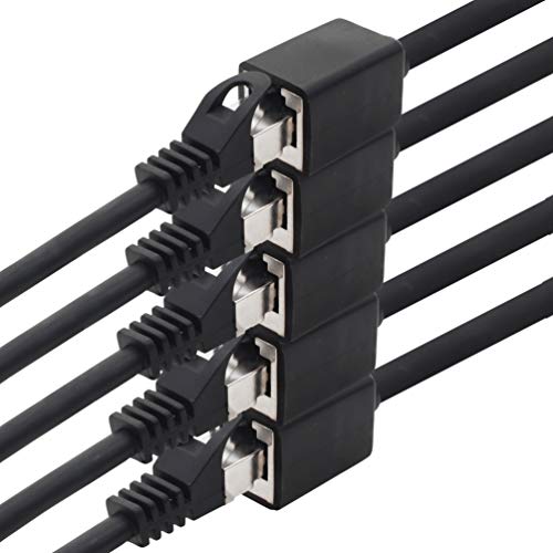 1aTTack.de 618197 CAT7 Cat.7 Verlängerung Adapter - 2m - Ethernetkabel Lankabel Netzwerkkabel 10 Gb/s Rohkabel mit (RJ45) Cat6a Stecker Buchse 5 Stück - schwarz von 1aTTack.de