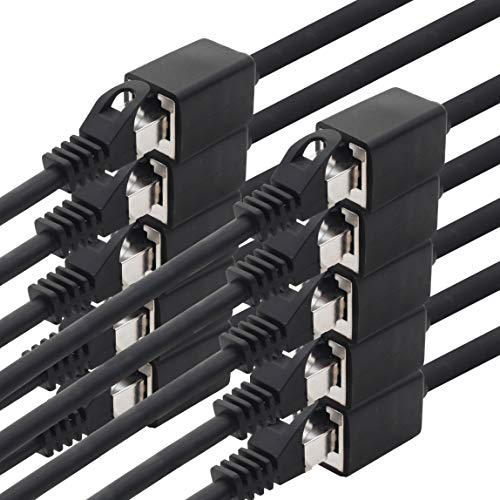 1aTTack.de 618302 CAT7 Cat.7 Verlängerung Adapter - 1m - Ethernetkabel Lankabel Netzwerkkabel 10 Gb/s Rohkabel mit (RJ45) Cat6a Stecker Buchse 10 Stück - schwarz von 1aTTack.de