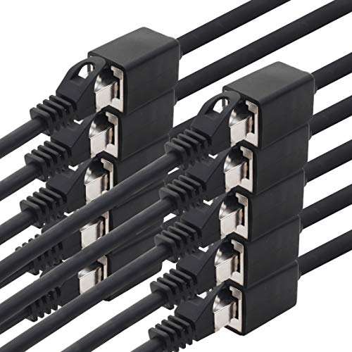 1aTTack.de 618319 CAT7 Cat.7 Verlängerung Adapter - 2m - Ethernetkabel Lankabel Netzwerkkabel 10 Gb/s Rohkabel mit (RJ45) Cat6a Stecker Buchse 10 Stück - schwarz von 1aTTack.de