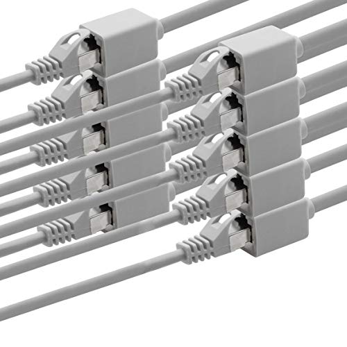 1aTTack.de 618388 CAT7 Cat.7 Verlängerung Adapter - 3,0 m - Ethernetkabel Lankabel Netzwerkkabel 10 Gb/s Rohkabel mit (RJ45) Cat6a Stecker Buchse 10 Stück - grau von 1aTTack.de