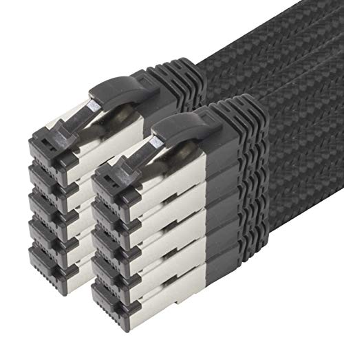 1aTTack.de 7,5m - Black Cotton CAT 6a Patchkabel Schwarz - 10 Stück Netzwerkkabel Stoff Baumwollmantel Cat Cat 6 a Kabel Rj 45 LAN Ethernet Patchkabel 500Mhz 10 Gb s - 10 x 7,5 Meter von 1aTTack.de