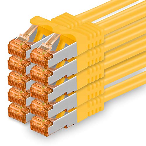 1aTTack.de 7,5m - Cat.7 Netzwerkkabel Gelb - 10 Stück Gigabit Ethernet LAN Kabel 10000 Mbit s Patchkabel Cat7 Kabel S FTP PIMF Schirmung LSZH Cat.7 Rohkabel Rj45 Stecker Cat 6a - 10 x 7,5 Meter von 1aTTack.de