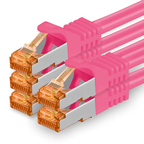 1aTTack.de 7,5m - Cat.7 Netzwerkkabel Magenta - 5 Stück Gigabit Ethernet LAN Kabel 10000 Mbit s Patchkabel Cat7 Kabel S FTP PIMF Schirmung LSZH Cat.7 Rohkabel Rj45 Stecker Cat 6a - 5 x 7,5 Meter von 1aTTack.de