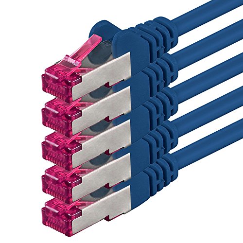 1aTTack.de 7,5m - blau - 5 Stück - Netzwerkkabel CAT6a (10Gb/s) S-FTP CAT 6a Lankabel - GHMT zertifiziert PIMF 500 MHz Cat5 Cat5e Cat6 Cat6a Cat7 für Switch, Router, Modem, Internet von 1aTTack.de