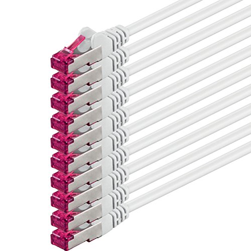 1aTTack.de 7,5m - weiß - 10 Stück - Netzwerkkabel CAT6a (10Gb/s) S-FTP CAT 6a Lankabel - GHMT zertifiziert PIMF 500 MHz Cat5 Cat5e Cat6 Cat6a Cat7 für Switch, Router, Modem, Internet von 1aTTack.de