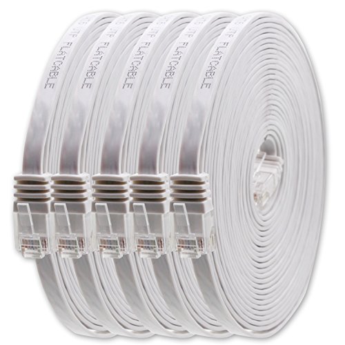 1aTTack.de 7m - Weiss - 5 Stück - Cat.6 Flaches Netzwerkkabel Cat6 Flachkabel Ultra Flach Cat.6 Patchkabel 1000 Mbit/s Gigabit LAN (RJ45) Flach Slim Micro von 1aTTack.de