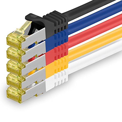 1aTTack.de Cat.7 Netzwerkkabel 5m 5 Farben 5 Stück Cat7 Ethernetkabel Netzwerk LAN Kabel Rohkabel 10 Gb s SFTP PIMF LSZH Set Patchkabel mit Rj 45 Stecker Cat.6a von 1aTTack.de