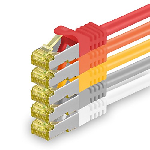 1aTTack.de Cat.7 Netzwerkkabel 5m 5 Farben 5 Stück Cat7 Ethernetkabel Netzwerk LAN Kabel Rohkabel 10 Gb s SFTP PIMF LSZH Set Patchkabel mit Rj 45 Stecker Cat.6a von 1aTTack.de