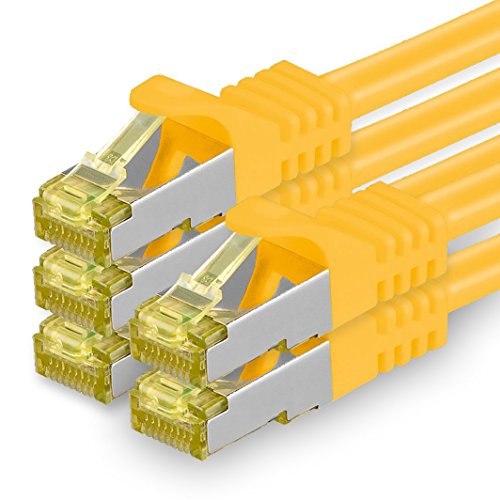 1aTTack.de Cat.7 Netzwerkkabel 5m Gelb 5 Stück Cat7 Ethernetkabel Netzwerk LAN Kabel Rohkabel 10 Gb s SFTP PIMF LSZH Set Patchkabel mit Rj 45 Stecker Cat.6a von 1aTTack.de