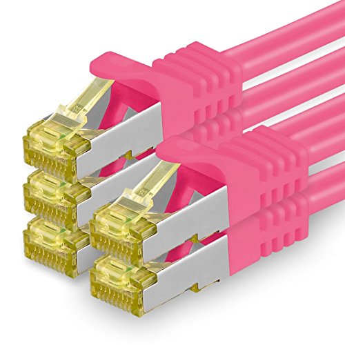 1aTTack.de Cat.7 Netzwerkkabel 5m Magenta 5 Stück Cat7 Ethernetkabel Netzwerk LAN Kabel Rohkabel 10 Gb s SFTP PIMF LSZH Set Patchkabel mit Rj 45 Stecker Cat.6a von 1aTTack.de