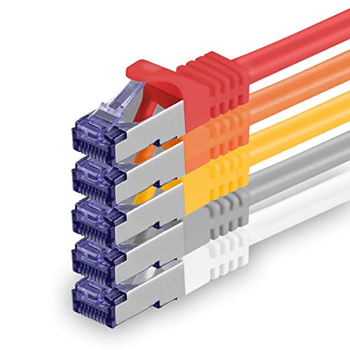 1aTTack.de Cat.7 Netzwerkkabel Set 5m - 5-Farben 01-5 Stück - Cat7 Patchkabel (SFTP PIMF LSZH) Rohkabel 10 Gb/s mit Rj 45 Stecker Cat.6a - 5 x 5 Meter 5-Farben 01 von 1aTTack.de