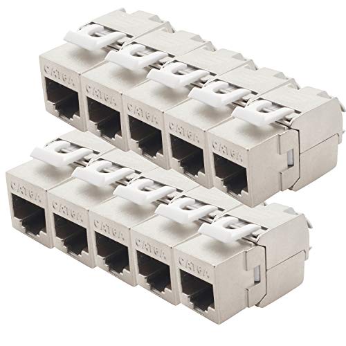 1aTTack.de Keystone Cat.6a 180° werkzeuglos Schneidklemme auf RJ45 Buchse AWG 23 bis AWG 26 geschirmt ronze vernickelt Zinklegierung kompatibel mit Cat5 Cat6 Cat7 Cat8 Silber 10 Stück von 1aTTack.de