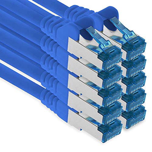 1aTTack.de Patchkabel – 10X 0,25m Ethernet, Netzwerk, Lan Kabel CAT6a (für Gigabit Netzwerke, Router, Switch, Modems mit RJ45 Eingang – blau) von 1aTTack.de