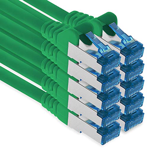 1aTTack.de Patchkabel – 10X 0,25m Ethernet, Netzwerk, Lan Kabel CAT6a (für Gigabit Netzwerke, Router, Switch, Modems mit RJ45 Eingang – grün) von 1aTTack.de
