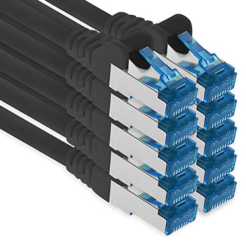 1aTTack.de Patchkabel – 10X 0,5m Ethernet, Netzwerk, Lan Kabel CAT6a (für Gigabit Netzwerke, Router, Switch, Modems mit RJ45 Eingang – schwarz) von 1aTTack.de
