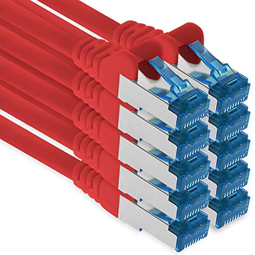 1aTTack.de Patchkabel – 10X 1m Ethernet, Netzwerk, Lan Kabel CAT6a (für Gigabit Netzwerke, Router, Switch, Modems mit RJ45 Eingang – rot) von 1aTTack.de