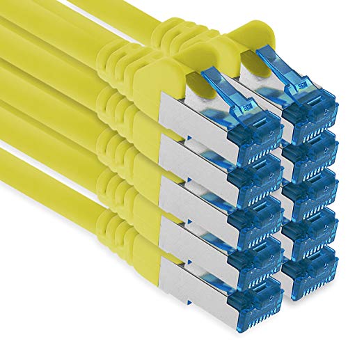 1aTTack.de Patchkabel – 10X 3 Meter Ethernet, Netzwerk, Lan Kabel CAT6a (für Gigabit Netzwerke, Router, Switch, Modems mit RJ45 Eingang – gelb) von 1aTTack.de
