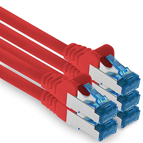 1aTTack.de Patchkabel – 5X 10m Ethernet, Netzwerk, Lan Kabel CAT6a (für Gigabit Netzwerke, Router, Switch, Modems mit RJ45 Eingang – rot) von 1aTTack.de