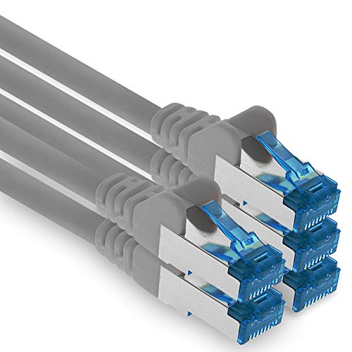 1aTTack.de Patchkabel – 5X 2m Ethernet, Netzwerk, Lan Kabel CAT6a (für Gigabit Netzwerke, Router, Switch, Modems mit RJ45 Eingang – grau) von 1aTTack.de
