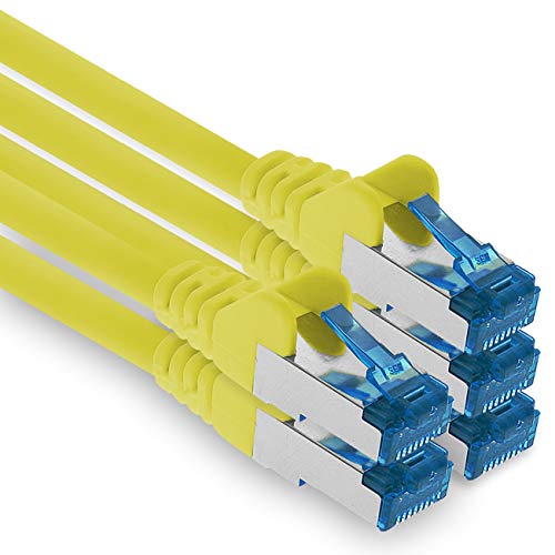 1aTTack.de Patchkabel – 5X 3 Meter Ethernet, Netzwerk, Lan Kabel CAT6a (für Gigabit Netzwerke, Router, Switch, Modems mit RJ45 Eingang – gelb) von 1aTTack.de