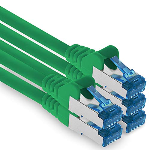 1aTTack.de Patchkabel – 5X 3m Ethernet, Netzwerk, Lan Kabel CAT6a (für Gigabit Netzwerke, Router, Switch, Modems mit RJ45 Eingang – grün) von 1aTTack.de