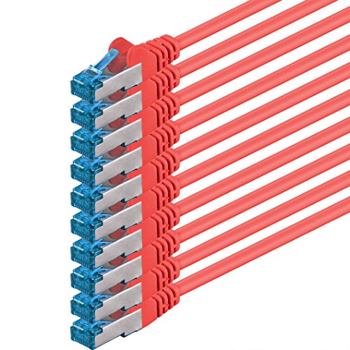 2m - CAT6a - Netzwerkkabel rot - 10 Stück CAT 6 A Patchkabel 10000 Mbit s SFTP PIMF 500 MHz kompatibel zu CAT5 CAT6 CAT7 DSL Internet Switch Router von 1aTTack.de