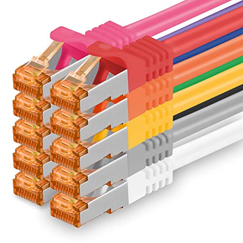 2m - Cat.7 Netzwerkkabel 10-Farben - 10 Stück Gigabit Ethernet LAN Kabel 10000 Mbit s Patchkabel Cat7 Kabel S FTP PIMF Schirmung LSZH Cat.7 Rohkabel Rj45 Stecker Cat 6a - 10 x 2 Meter von 1aTTack.de