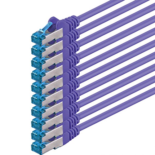 3m - CAT6a - Netzwerkkabel violett - 10 Stück CAT 6 A Patchkabel 10000 Mbit s SFTP PIMF 500 MHz kompatibel zu CAT5 CAT6 CAT7 DSL Internet Switch Router von 1aTTack.de