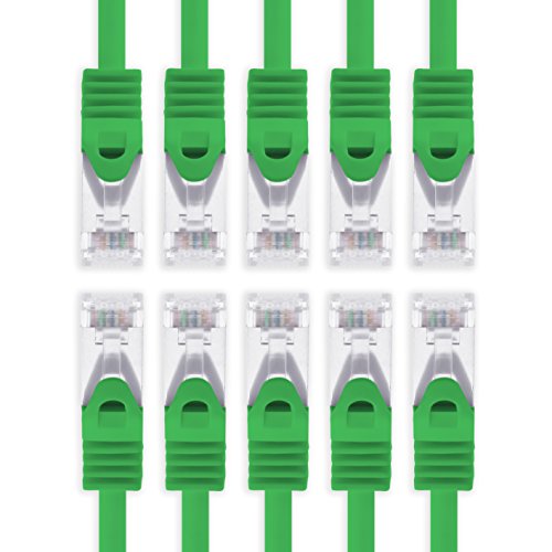 5m - grün - 10 Stück Cat7 Netzwerkkabel SFTP Patchkabel Lankabel Rohkabel 10GB/s - 500 Mhz konfektioniert mit 2 RJ45 Stecker Cat 6a von 1aTTack.de