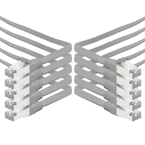 7.5m - grau - 10 Stück CAT.7 Gigabit Ethernet LAN Flachband Flachbandkabel (RJ45) Netzwerkkabel Rohkabel (10Gbit/s) Verlegekabel Flach Slim kompatibel zu Cat.5 - Cat.5e - Cat.6 von 1aTTack.de