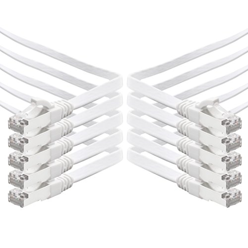 7.5m - weiß - 10 Stück CAT.7 Gigabit Ethernet LAN Flachband Flachbandkabel (RJ45) Netzwerkkabel Rohkabel (10Gbit/s) Verlegekabel Flach Slim kompatibel zu Cat.5 - Cat.5e - Cat.6 von 1aTTack.de
