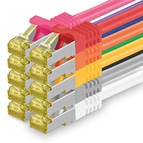 Cat.7 Netzwerkkabel 0,25m 10 Farben 10 Stück Cat7 Ethernetkabel Netzwerk LAN Kabel Rohkabel 10 Gb s SFTP PIMF LSZH Set Patchkabel mit Rj 45 Stecker Cat.6a von 1aTTack.de