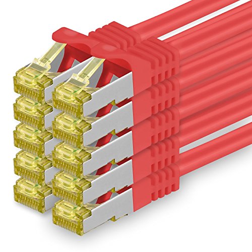 Cat.7 Netzwerkkabel 1,5m Rot 10 Stück Cat7 Ethernetkabel Netzwerk LAN Kabel Rohkabel 10 Gb s SFTP PIMF LSZH Set Patchkabel mit Rj 45 Stecker Cat.6a von 1aTTack.de