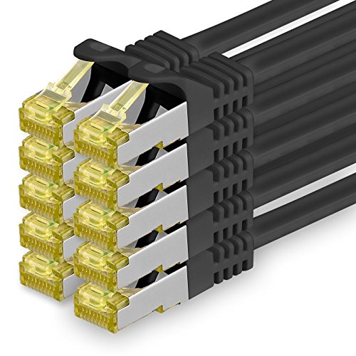 Cat.7 Netzwerkkabel 10m Schwarz 10 Stück Cat7 Ethernetkabel Netzwerk LAN Kabel Rohkabel 10 Gb s SFTP PIMF LSZH Set Patchkabel mit Rj 45 Stecker Cat.6a von 1aTTack.de