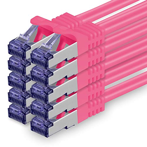 Cat.7 Netzwerkkabel 2m - Magenta - 10 Stück - Cat7 Patchkabel (SFTP/PIMF/LSZH) Rohkabel 10 Gb/s mit Rj 45 Stecker Cat.6a - 10 x 2 Meter Magenta von 1aTTack.de