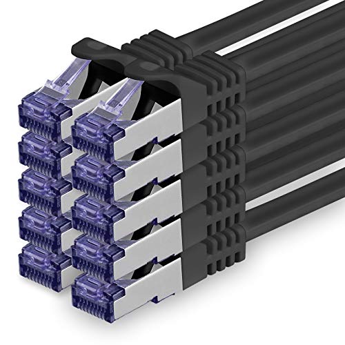 Cat.7 Netzwerkkabel 5m - Schwarz - 10 Stück - Cat7 Patchkabel (SFTP/PIMF/LSZH) Rohkabel 10 Gb/s mit Rj 45 Stecker Cat.6a - 10 x 5 Meter Schwarz von 1aTTack.de