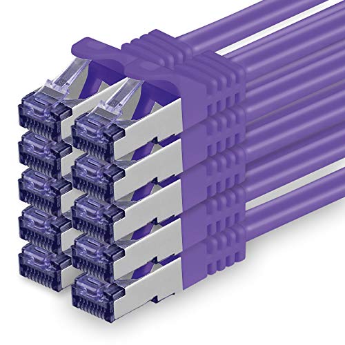 Cat.7 Netzwerkkabel 7,5m - Violett - 10 Stück - Cat7 Patchkabel (SFTP/PIMF/LSZH) Rohkabel 10 Gb/s mit Rj 45 Stecker Cat.6a - 10 x 7,5 Meter Violett von 1aTTack.de